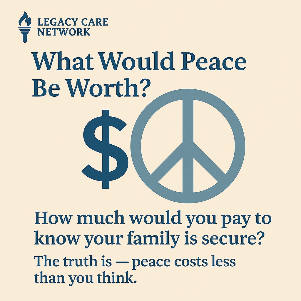 lagacynetwork's tweet image. What Would Peace Be Worth?

How much would you pay to know your family is secure?
The truth is — peace costs less than you think.
#LegacyCareNetwork #PeacePriceless #AffordablePlanning #FinalExpenseInsurance