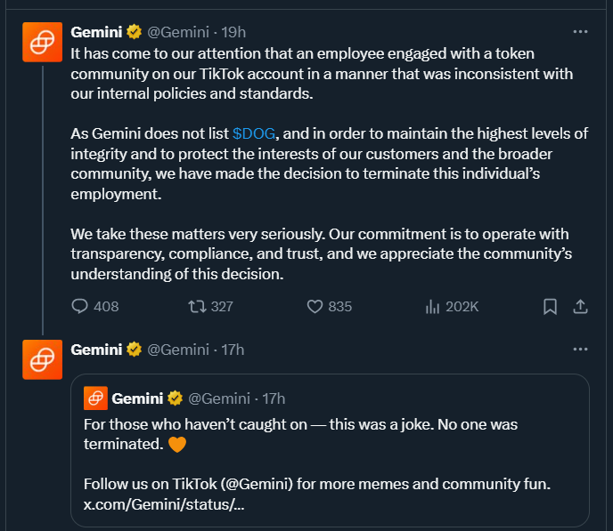 $DOG Army:

This is way bigger than we think.

<a href="/Gemini/">Gemini</a> posting the $DOG ticker on their main page is huge.

Having <a href="/tyler/">Tyler Winklevoss</a> and <a href="/cameron/">Cameron Winklevoss</a> behind Runes and $DOG, plus <a href="/LeonidasNFT/">Leonidas 🧡 $DOG</a>,  <a href="/arjunsethi/">Arjun Sethi</a> and <a href="/krakenfx/">Kraken</a> in the mix, we totally got this.

Stack $DOG Bitcoin.