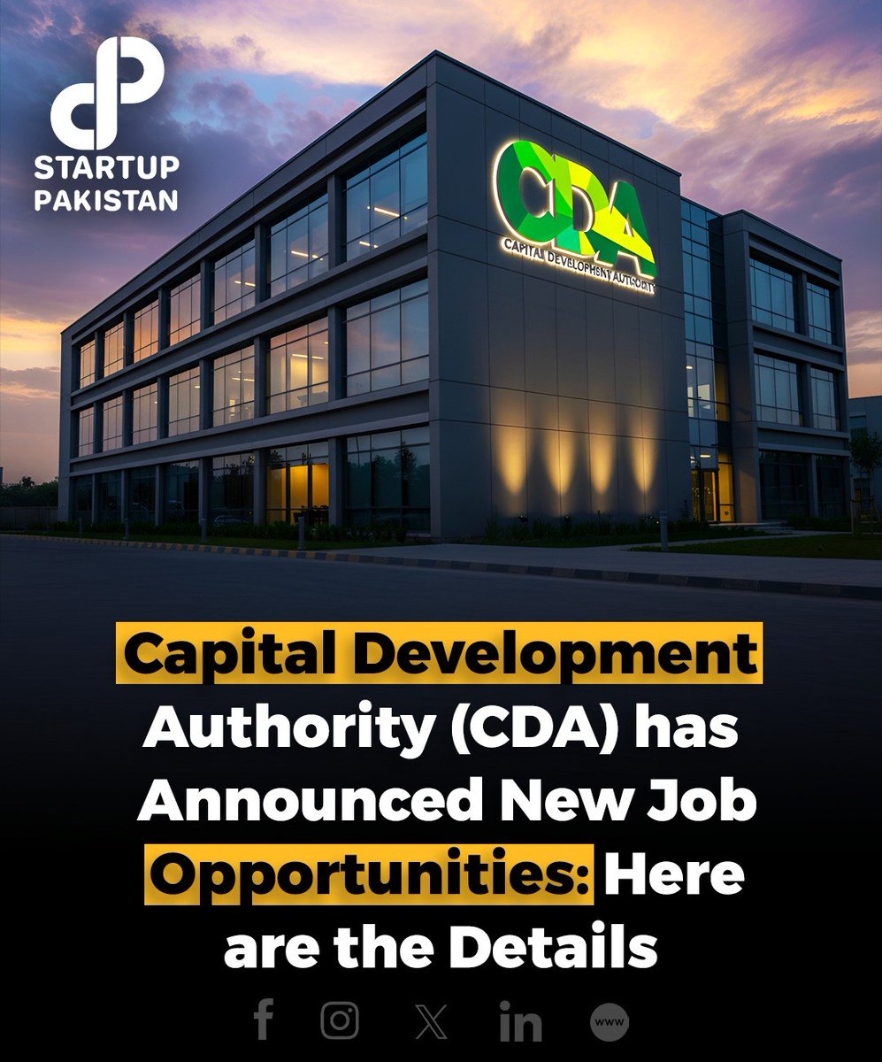 PakStartup's tweet photo. Capital Development Authority (CDA) has Announced New Job Opportunities: Here are the Details
Read More: https://t.co/P38Q6xjMrn
#CDAJobs #Islamabad #GovernmentJobs #PakistanJobs #CareerOpportunities https://t.co/8LYxZ9wdWW