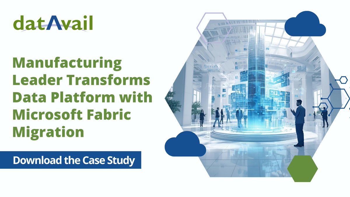 datavail's tweet image. See how a global manufacturer transformed its #DataPlatform with #MicrosoftFabric. The migration boosted forecasting, #RealTimeAnalytics & cross-functional alignment—driving agility & efficiency. Case study: datavail.com/resources/manu…
#DataMigration #DataPlatform