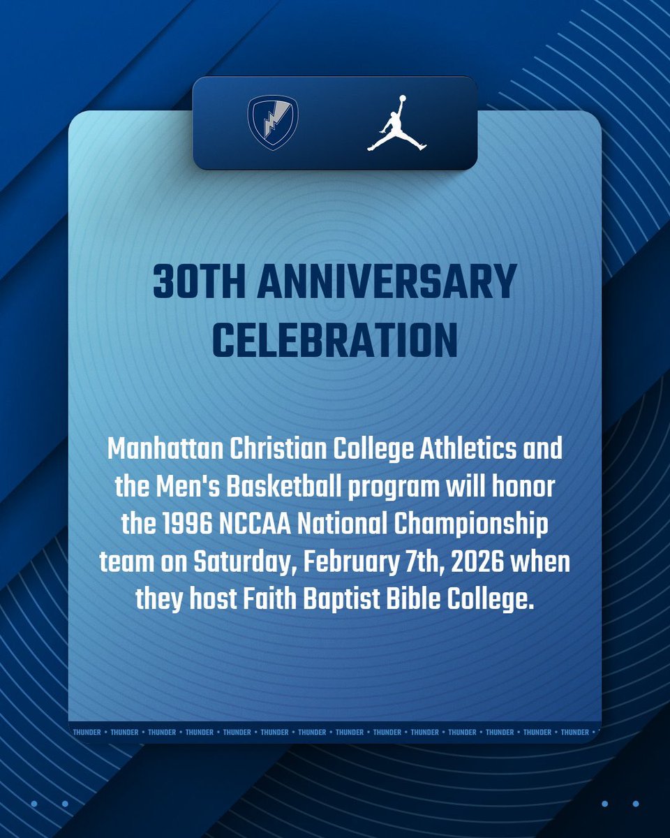 Celebrating Champions! 🏆

We are excited to announce that <a href="/mccathletics/">MCC Athletics</a> &amp; the men’s basketball program will be honoring the 1996 National Championship team on Saturday, February 7th.

We would love to see you there to support this team &amp; their accomplishments! ⛈️🏀

#RollThunder