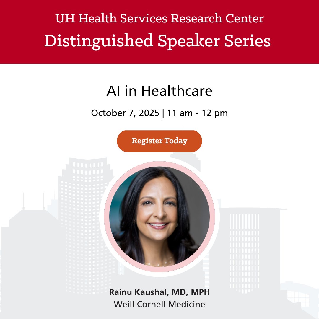 Learn more about how AI is transforming healthcare from <a href="/RainuKaushal/">Rainu Kaushal</a> in next weeks Distinguished Speaker Series. You wont want to miss this! uhhospitals.zoom.us/webinar/regist…
