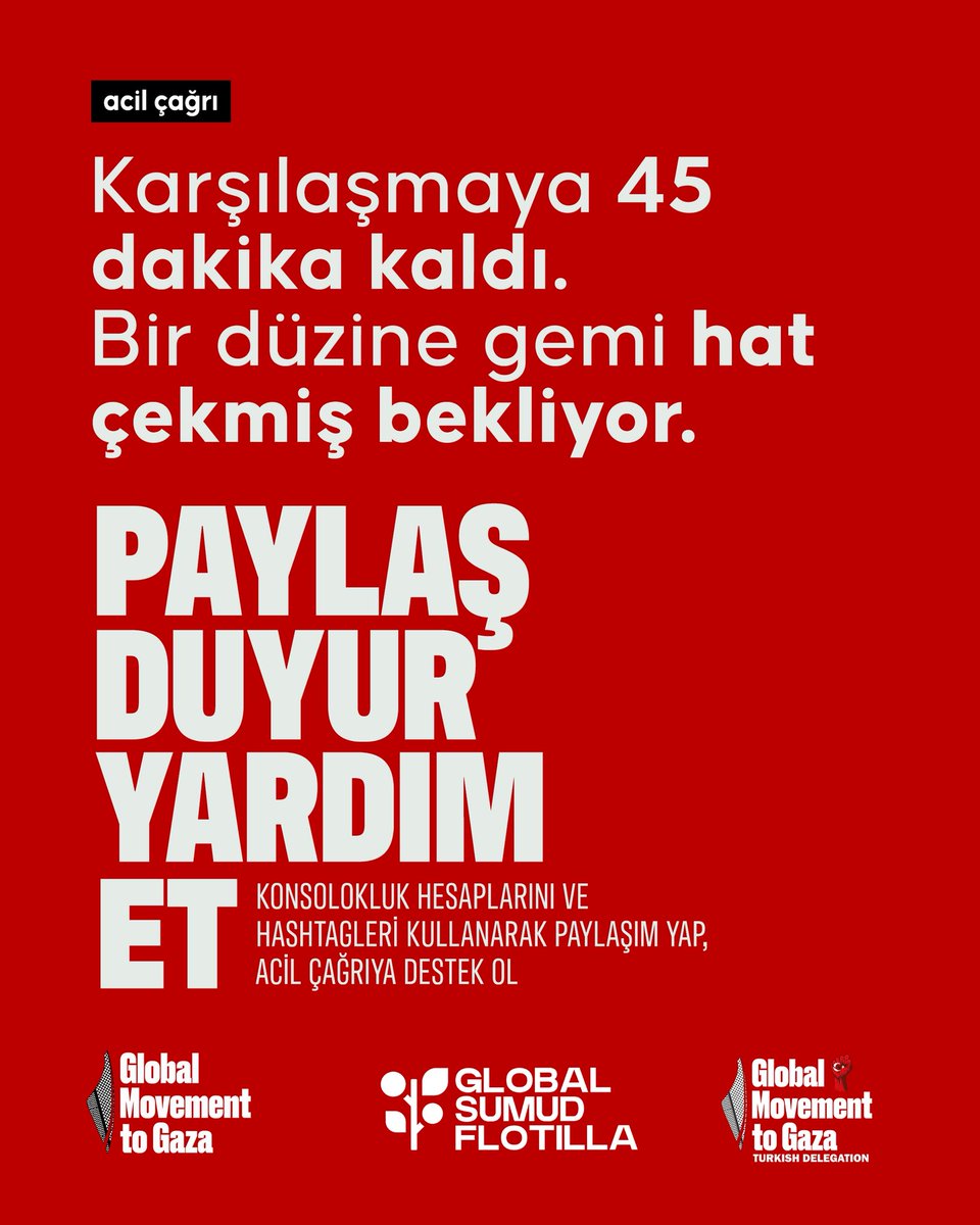 PAYLAŞ! DUYUR! DESTEK OL! 

#AllEyesOnGaza #AllEyesOnSumud #BreaktheSiege #AblukayıKır