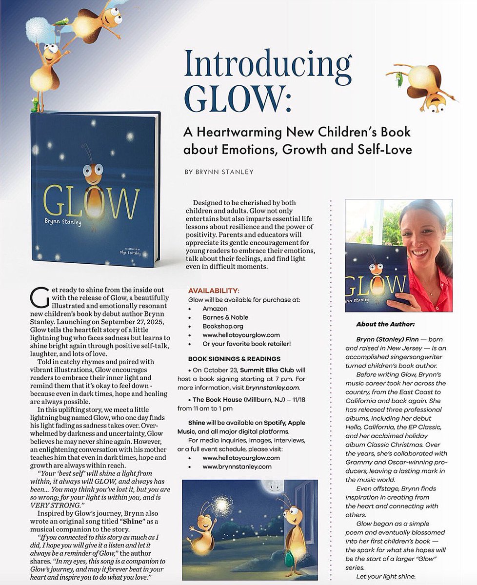 Thank you so much to Chris Wightman at Local Media NJ for featuring GLOW in its October issue of Summit+Chatham!!✨

🌟Save the Dates!🌟
📍 Sat, Oct 18- The Book House, Millburn, NJ
📍 Thurs, Oct 23– Summit Elks, Summit, NJ
📍 TBA – Town Book Store, Westfield, NJ
