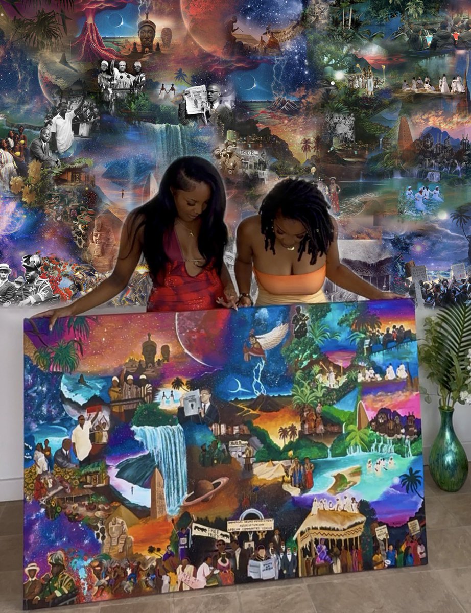 ReiBleu's tweet photo. Bringing digital Art into reality🪐✨ 

‘A Window of Peace’ designed by myself and brought to life by @artbytiyana_💐🎨

The story of our past and the journey to our freedom🤞🏾🔴⚫️🟢 https://t.co/QEuYpBa8a1
