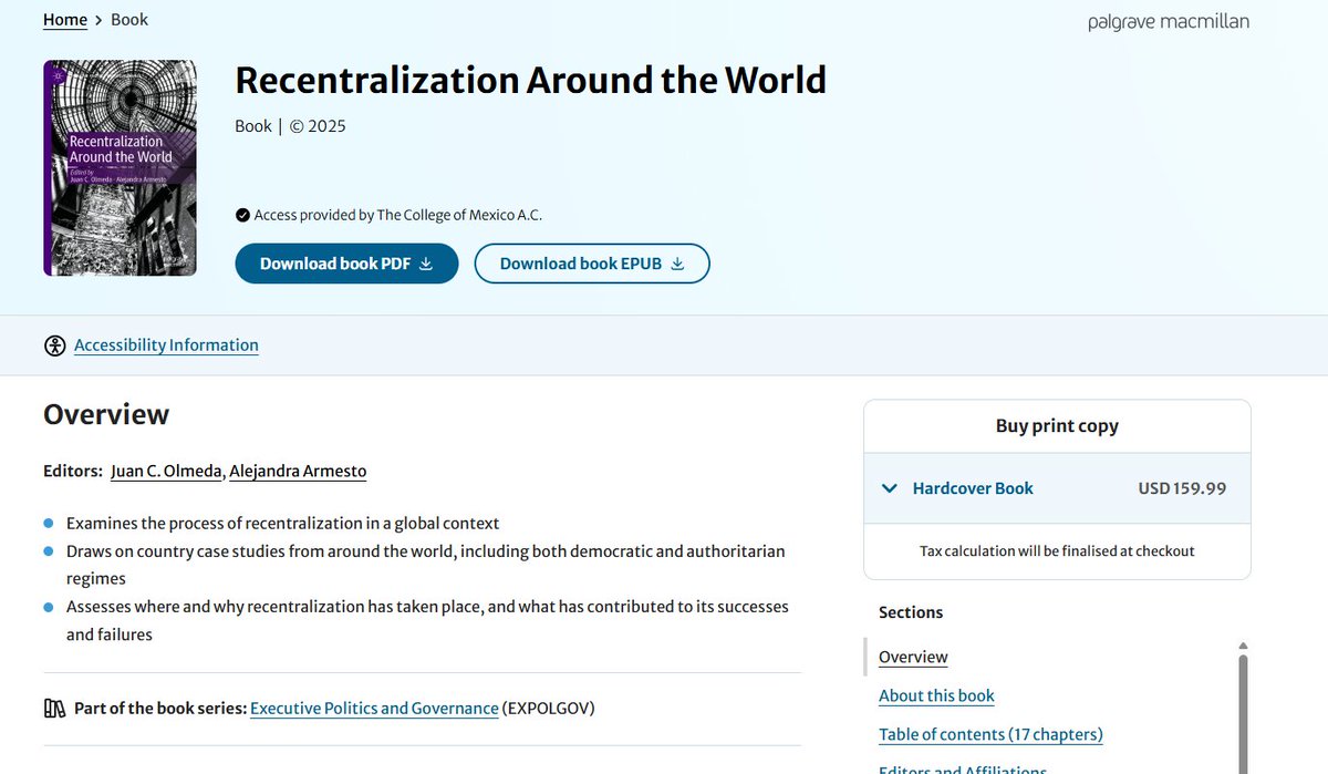 Happy to share that our book "Recentralization around the world" has already been published by Palgrave. You can find it in this link... link.springer.com/book/10.1007/9…