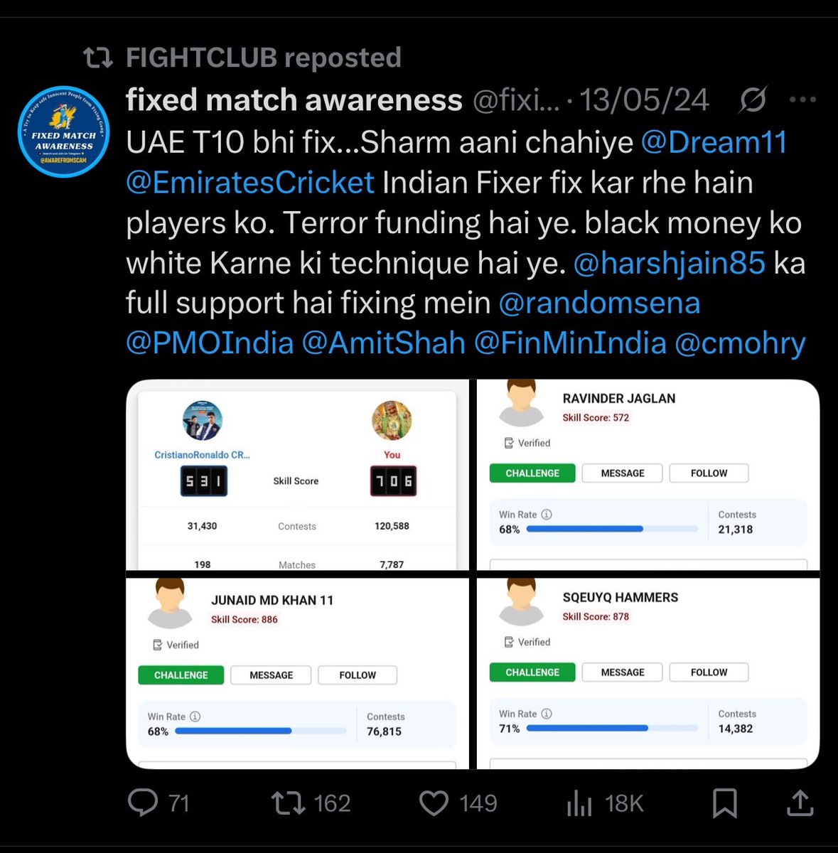 udaybhatnagar07's tweet photo. @FIGHTCLUBD11 @Dream11 But why did you support such aggressive tweets, and if you look at this tweet there is not even a question mark. https://t.co/i7loI4tUEw