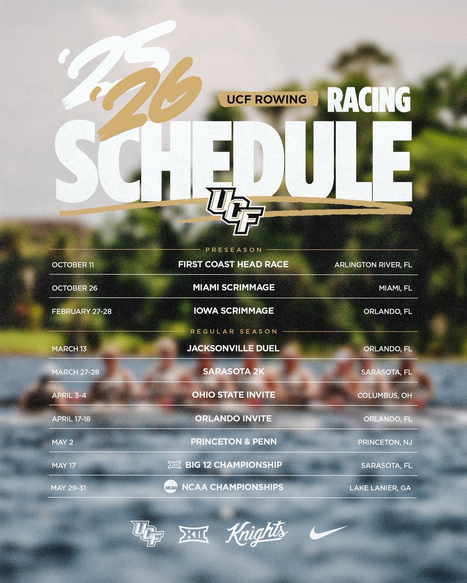 UCF Rowing (@ucf_rowing) on Twitter photo Our 2025-26 racing schedule is here! 📆
🗞️ ucfknights.com/RowingSchedule… Our 2025-26 racing schedule is here! 📆
🗞️ ucfknights.com/RowingSchedule…
