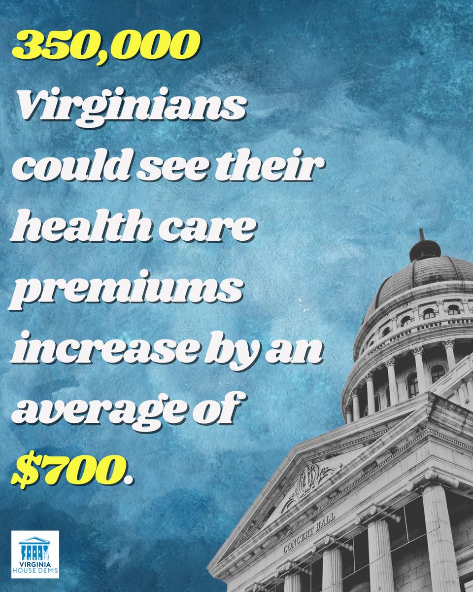 VAHouseDems's tweet photo. 💊 350,000 Virginians could be hit with $700 premium hikes.

👵 Seniors could see premiums climb to $12,000.

👨‍👩‍👧 Families of four could pay $3,500 more.

💼 Federal workers are missing paychecks, treated as political pawns.

This crisis was manufactured by Trump and MAGA Republicans — putting billionaires first and Virginia families last.

House Democrats are standing firm: protecting jobs, keeping health care affordable, and putting families first.