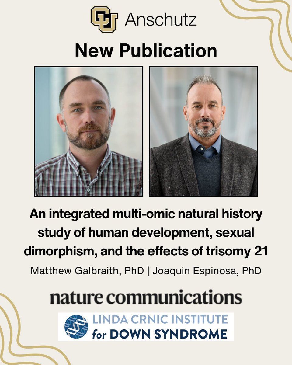 Congratulations to Associate Professor of Research Dr. Matthew Galbraith and Professor Dr. Joaquin Espinosa on being corresponding authors on a new publication in Nature Communications! This groundbreaking study provides new insight into how Down syndrome affects health from