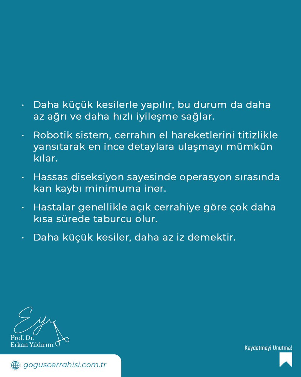 Günümüzde göğüs cerrahisinde en gelişmiş yöntemlerden biri olan robotik cerrahi, hastalara birçok açıdan önemli avantajlar sunar. Bu yöntem sayesinde artık ameliyat süreçleri daha konforlu, güvenli ve hızlı ilerleyebiliyor.