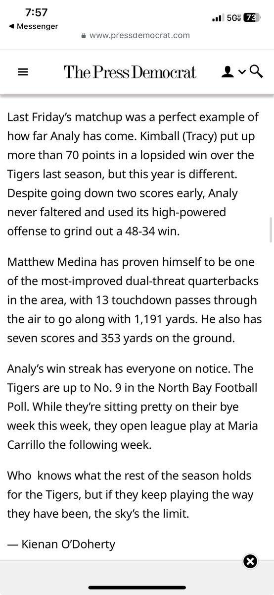 matthew12821's tweet photo. Mid way point Stats  
Passing: 13Tds 1,191 yards 
Rushing: 7Tds 353 yards 
Szn record: 4-1 https://t.co/JYSA9eI3q9