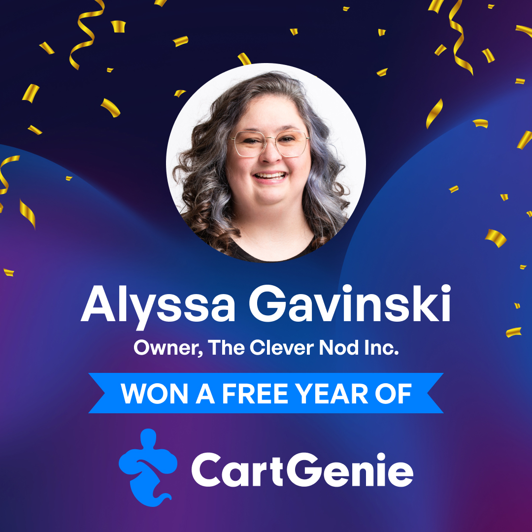 GetCartGenie's tweet image. ✨WINNER: A wish has been granted!✨

Congrats to @alyssa_bananas of The Clever Nod Inc. — winner of our Free Year of CartGenie Giveaway at #WebflowConf 🧞‍♂️

From Alyssa: “CartGenie is going to be a game changer for my clients!”