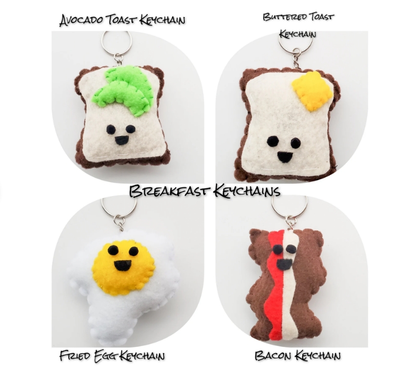 DsignsbyCristal's tweet photo. Breakfast Themed Felt Keychains – Avocado Toast, Bacon, Eggs & Buttered Toast – Handmade Morning Food Accessories – Cute Brunch Lover Gifts #wiseshopper #avocado #Bacon #breakfasttoast #craftbizparty #breakfastmatters
https://t.co/17shjnwBHM via @Etsy https://t.co/J5gAcAMyDo