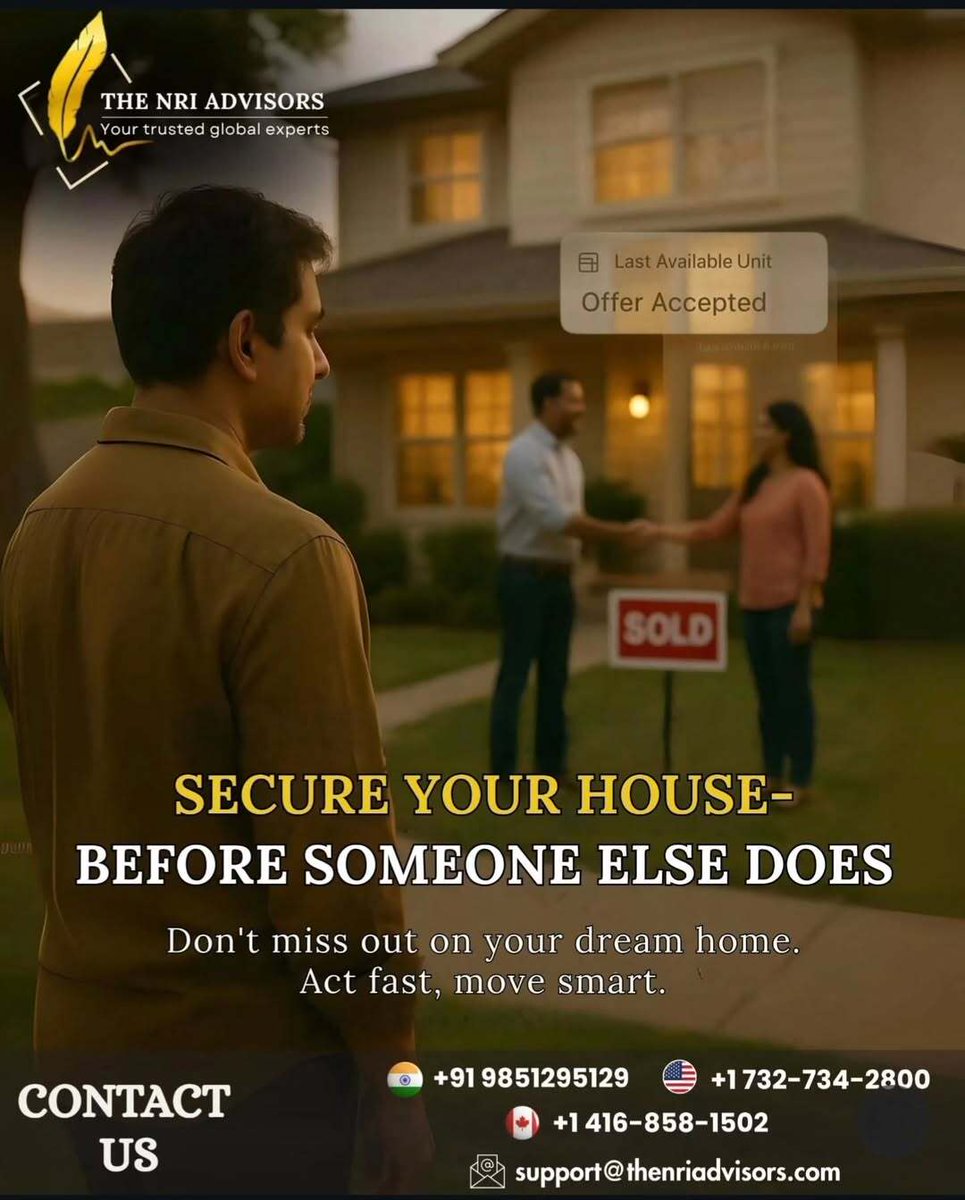 NriAdvisors's tweet photo. That could’ve been your dream home...

Don’t wait until it’s too late.

 The best properties get picked fast — especially in today’s competitive market.

📲 DM us or contact our expert team today!

#NRIRealEstate #NRIBuyers #RealEstateIndia #PropertyForNRIs  #HomeBuyingTips https://t.co/9kKg1ty01J