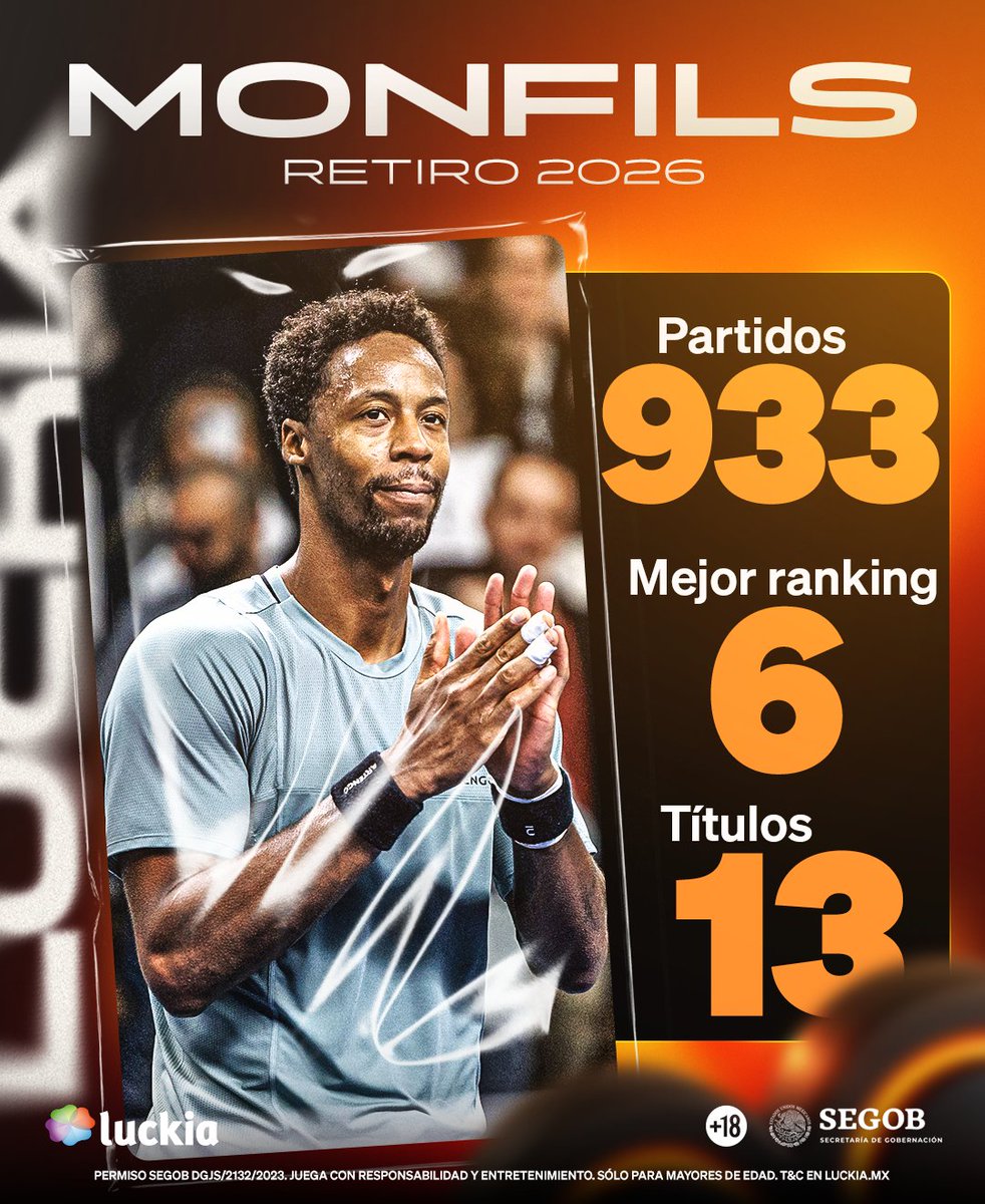 ¡Se va "La-Monf"!🫤

🇫🇷Gael Monfils anunció mediante sus redes sociales, que tras terminar la temporada 2026, se retira del tenis.

Un mensaje en el que apareció acompañado de Tsonga y Gasquet🤠

¿Dejará un vacío en la pista?😪

#Luckia #monfils