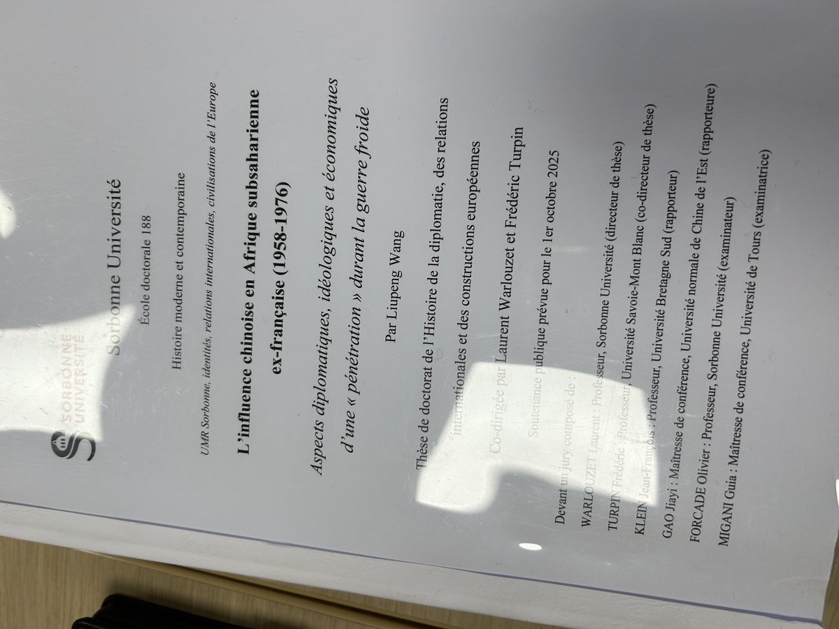 Très belle soutenance de thèse de doctorat de Liupeng Wang, L’influence chinoise en Afrique subsaharienne ex-française, 1958-1976, dir. L. Warlouzet et F.Turpin, 1er oct.,Umr Sirice 8138. ⁦<a href="/OlivierForcade/">Olivier Forcade</a>⁩ ⁦<a href="/UmrSirice/">UMR SIRICE</a>⁩ ⁦<a href="/LettresSorbonne/">Faculté des Lettres Sorbonne Université</a>⁩ ⁦<a href="/Sorbonne_Univ_/">Sorbonne Université</a>⁩