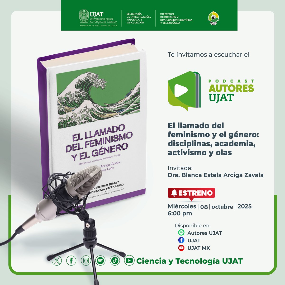 📢Te invitamos a ver y escuchar el #podcast
#𝗔𝘂𝘁𝗼𝗿𝗲𝘀 𝗨𝗝𝗔𝗧 📖🎙📲🎚
.
𝐄𝐥 𝐥𝐥𝐚𝐦𝐚𝐝𝐨 𝐝𝐞𝐥 𝐟𝐞𝐦𝐢𝐧𝐢𝐬𝐦𝐨 𝐲 𝐞𝐥 𝐠𝐞́𝐧𝐞𝐫𝐨 👩‍⚕️👩🏻‍⚕️🙅‍♀️🩷📕
Invitado: Dra. Blanca Estela Arciga Zavala
.
#CienciaJuchiman #UJAT #cienciaparatodos