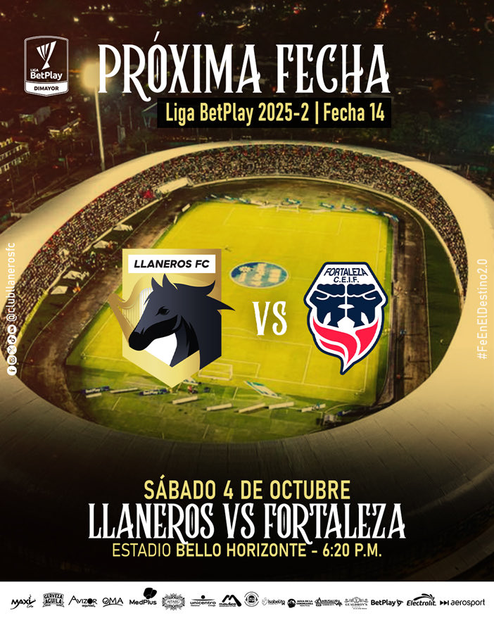ClubLlanerosFC's tweet photo. 🗣️ 𝗣𝗥𝗢́𝗫𝗜𝗠𝗔 𝗙𝗘𝗖𝗛𝗔:

🆚 @FortalezaCEIF.
🗓️ 4/10/2025 - 6:20 p.m.
🏟️ Estadio Bello Horizonte.
🎟️ https://t.co/Z2zWPaYoKT.

𝚂𝚘𝚖𝚘𝚜 𝚎𝚕 𝚎𝚚𝚞𝚒𝚙𝚘 𝚍𝚎 𝚕𝚊 𝚖𝚎𝚍𝚒𝚊 𝙲𝚘𝚕𝚘𝚖𝚋𝚒𝚊. https://t.co/8KPKYXdDki