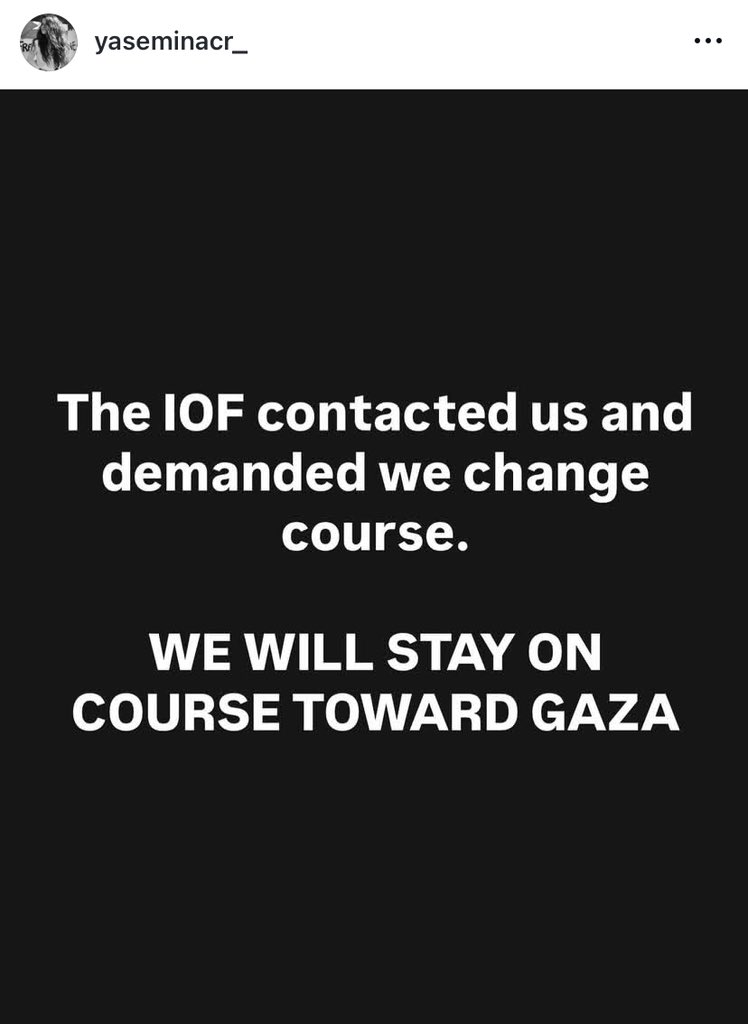 Instagram post from the committee member of global sumud flotilla