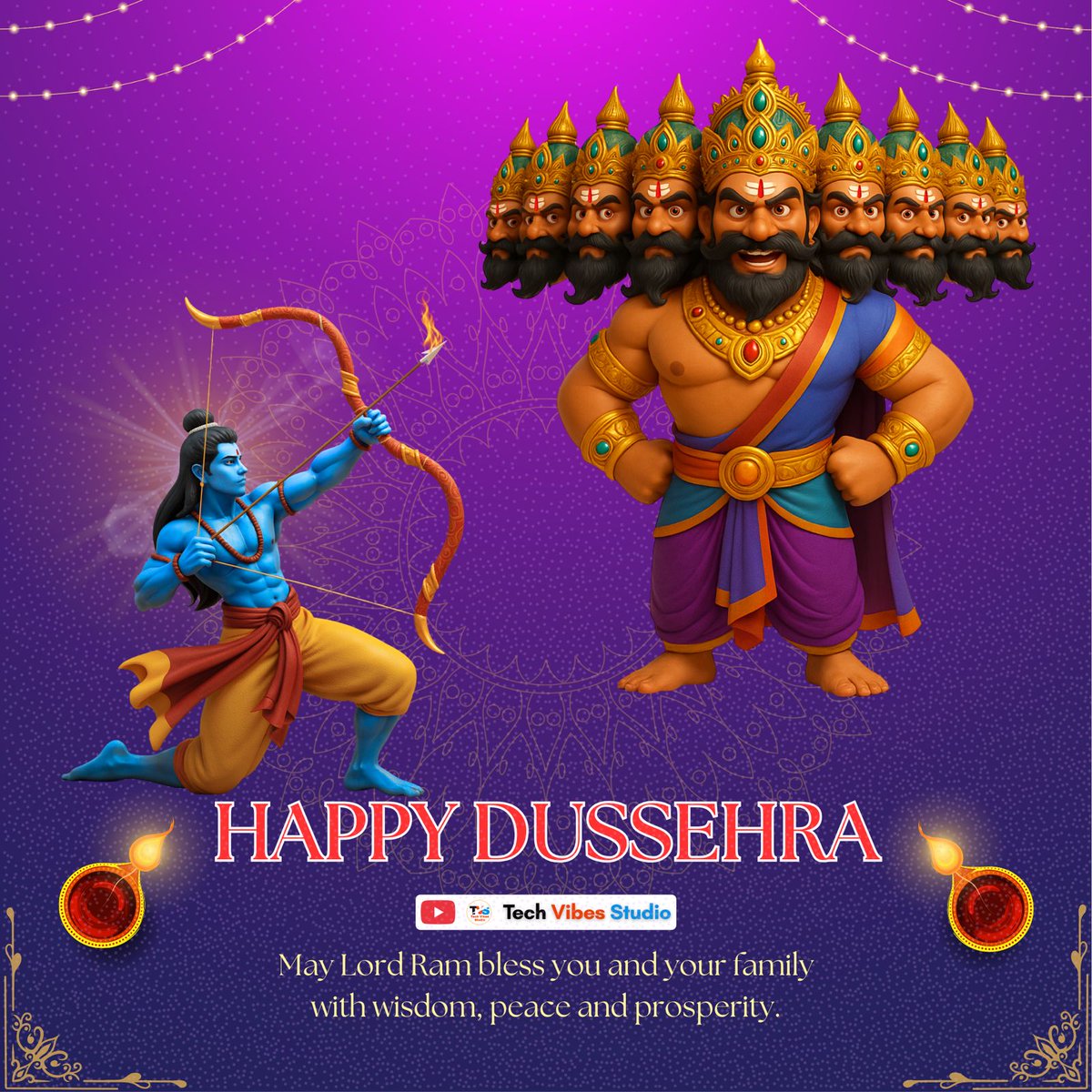 TechVibesStudio's tweet image. This Dussehra, may you conquer your fears, achieve your dreams, and welcome new beginnings with courage and positivity. 🌟💫

Happy Dussehra! 🙏

#HappyDussehra #Dussehra #Dussehra2025 #VictoryOfGood #Navratri #JaiShriRam #विजयादशमी #TechVibesStudio