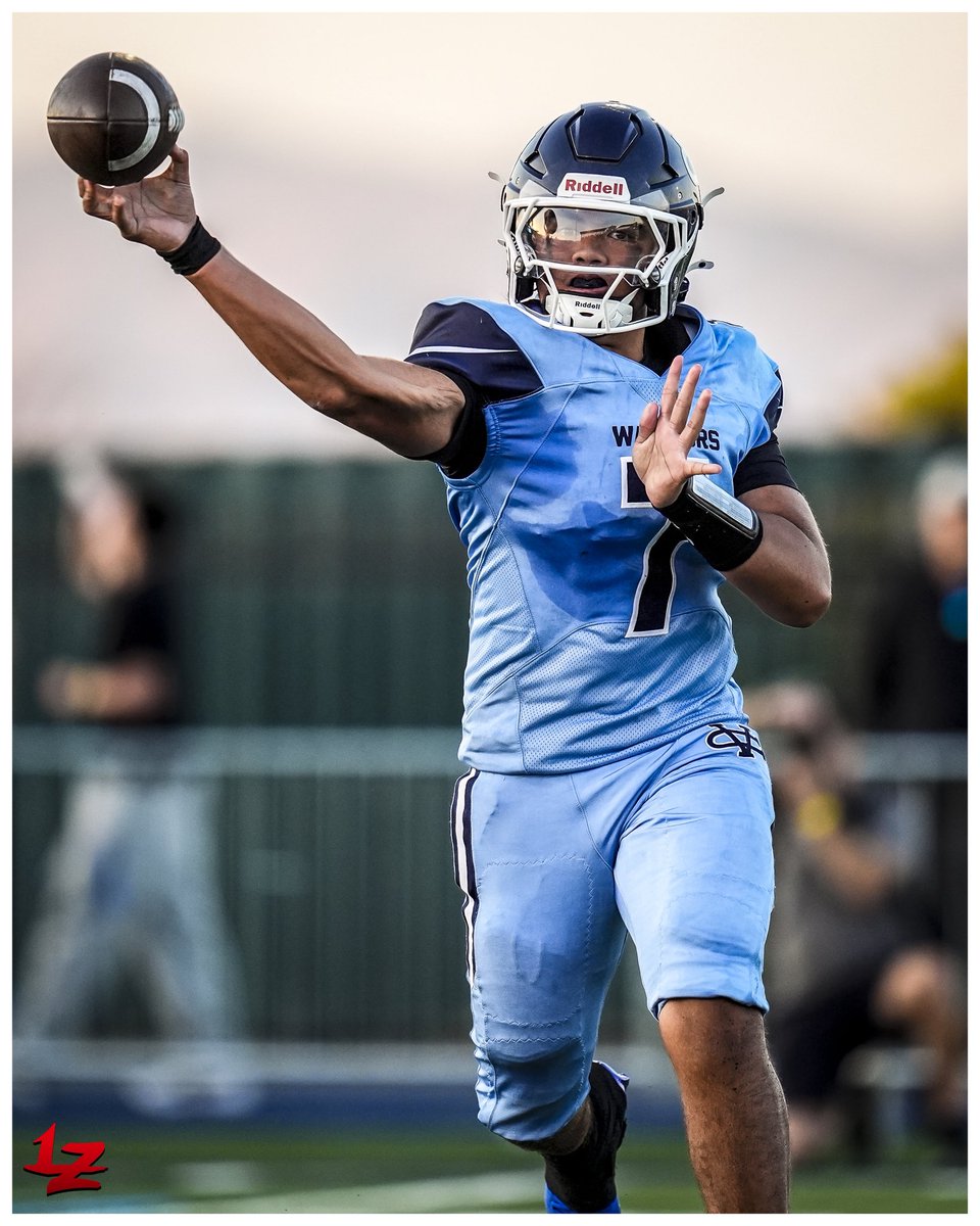Legndz's tweet photo. Valley Christian Warriors’ Rome Leota-Pritchard (7) throws a pass during the 1st quarter of their high school varsity football game against Junipero Serra, at Valley Christian High School, in San Jose, Calif., on September 27, 2025. Photo by Larry Kauk/Legndz Photography https://t.co/TBtkpHk8Vv