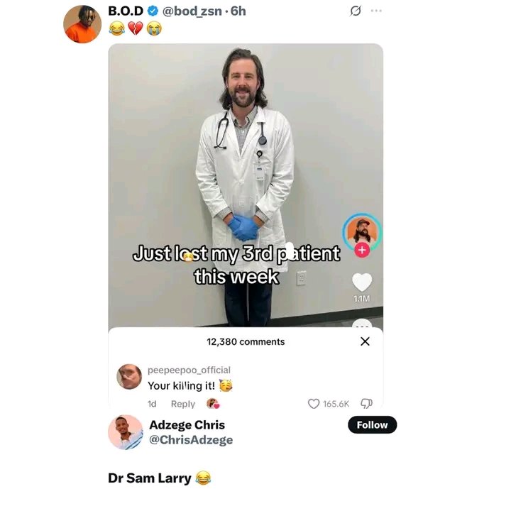 knowledge73781's tweet photo. Dr sam Larry gradually eliminating patient. https://t.co/NcckQlCDT9