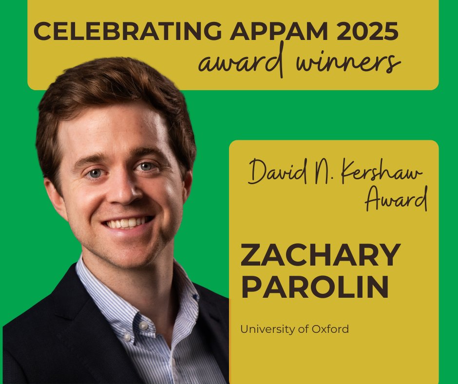 APPAM_DC's tweet image. Along with our partner, @mathmaticanow, we are pleased to announce Zachary Parolin as the 2025 David N. Kershaw Award winner. We look forward to recognizing Zach at #2025APPAM. Read more: ow.ly/1tJM50X57Bw