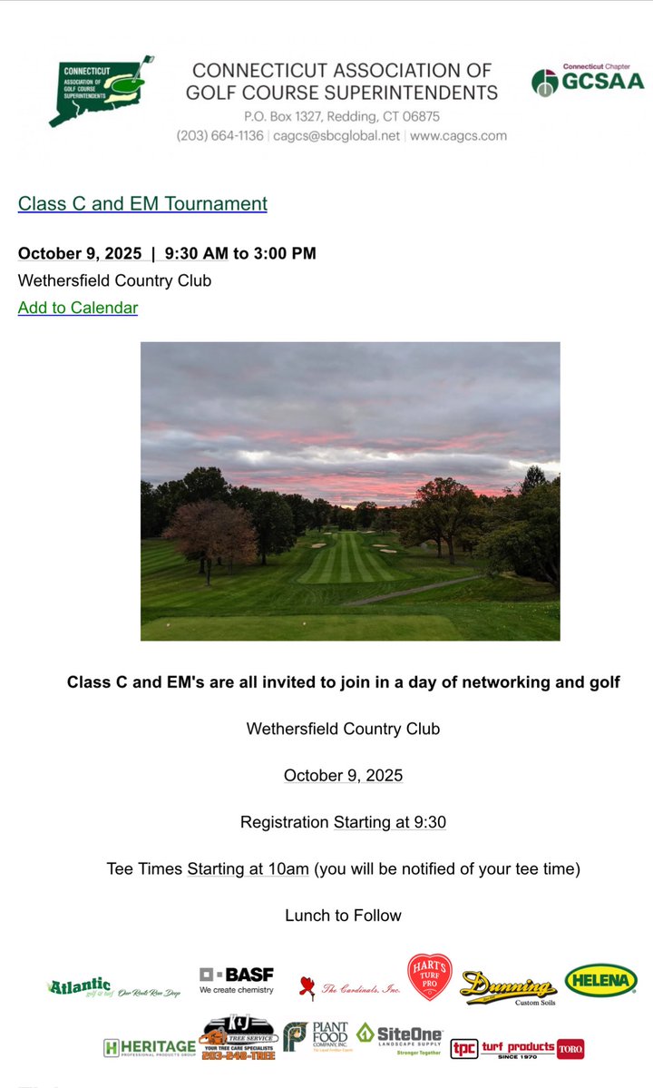 Calling all class C and EM members! Registration is open for the Class C/EM tournament. Thanks to Wethersfield CC, host Ben Newfang and all of the sponsors of the event!