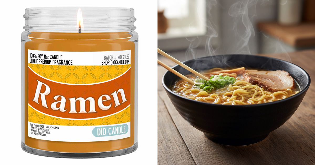 thegreenhead's tweet image. Ramen Noodle Scented Candle - This intoxicating candle fills a room with a Japanese-inspired aromatic sensory overload of sage, garlic, basil, cumin, and patchouli. 🍜🕯️ #ramen #candles #scentmemory