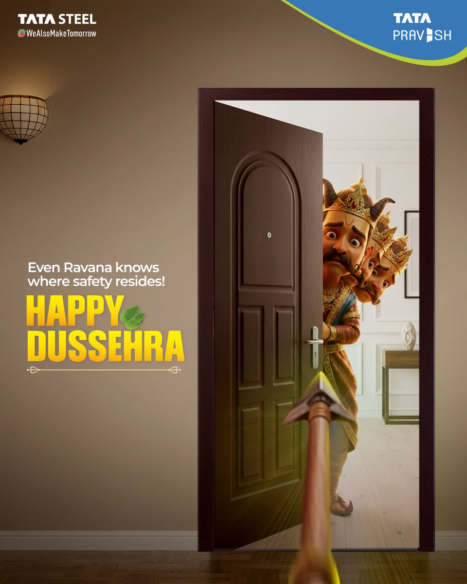 This Dussehra, let’s not just defeat evil outside, but also protect what matters most inside. Strong doors. Safe homes. A victory that endures every day. 
.
.
#TataPravesh #AkelaHiKaafiHai #AHKH #Wishing #Celebrating #Dussehra #GoodOverEvil #Celebrating #LordRama #SteelDoor