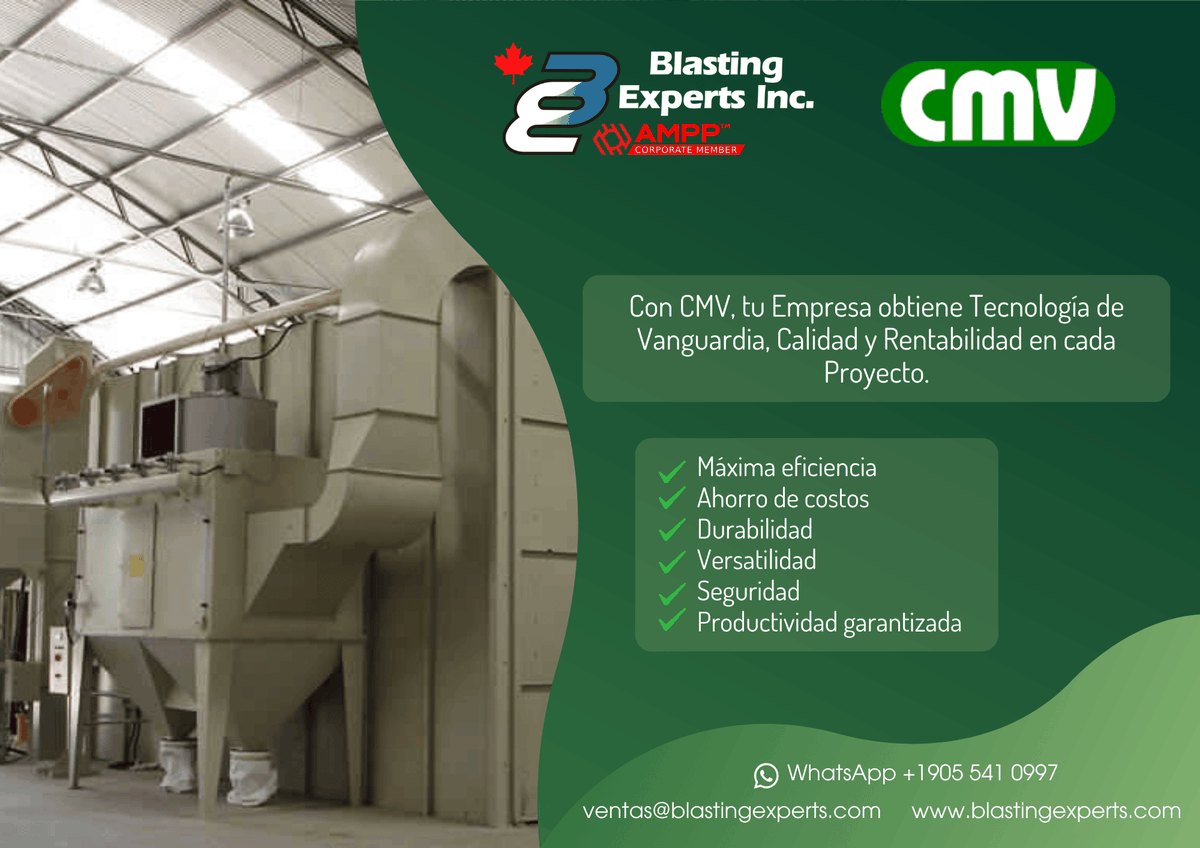 blastingexperts's tweet photo. En Blasting Experts Inc. contamos con la representación oficial de CMV, compañía reconocida a nivel mundial  en la fabricación de Máquinas Granalladoras Turbinadas, Cabinas de Granallado y Equipos Especiales. Contáctanos  WhatsApp: +1-905-541-0997 ingenieria@blastingexperts.com https://t.co/6ELMnaLUd8