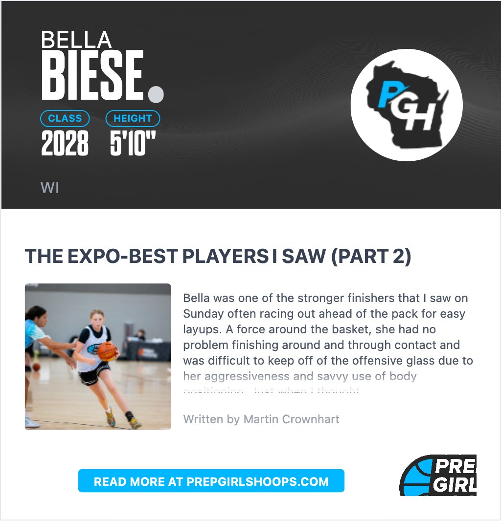 Shout out to Bella Biese (2028 | 5'11 | G/F/C | Hortonville) from <a href="/PrepGirlsHoops/">Prep Girls Hoops 🏀</a> <a href="/PGHWisconsin/">𝐏𝐫𝐞𝐩 𝐆𝐢𝐫𝐥𝐬 𝐇𝐨𝐨𝐩𝐬 𝐖𝐢𝐬𝐜𝐨𝐧𝐬𝐢𝐧</a> <a href="/BellaBiese/">Bella Biese</a> <a href="/WIBlazeInferno/">WI Blaze Inferno Girls</a>