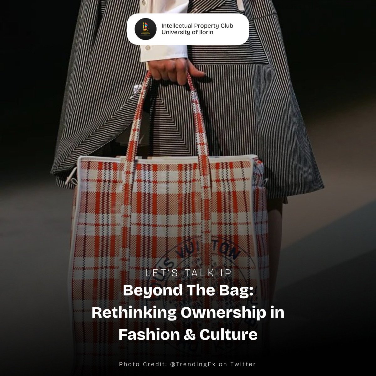 IPCunilorin's tweet photo. Louis Vuitton’s “Ghana Must Go” inspired bag forces us to ask:
Where do we draw the line between cultural appreciation &amp; exploitation?

IP law may allow it, but does ethics?
What’s your take? Should heritage be free for all, or protected for communities?
#ipcunilorin #ltip https://t.co/0a1yTLsu2x