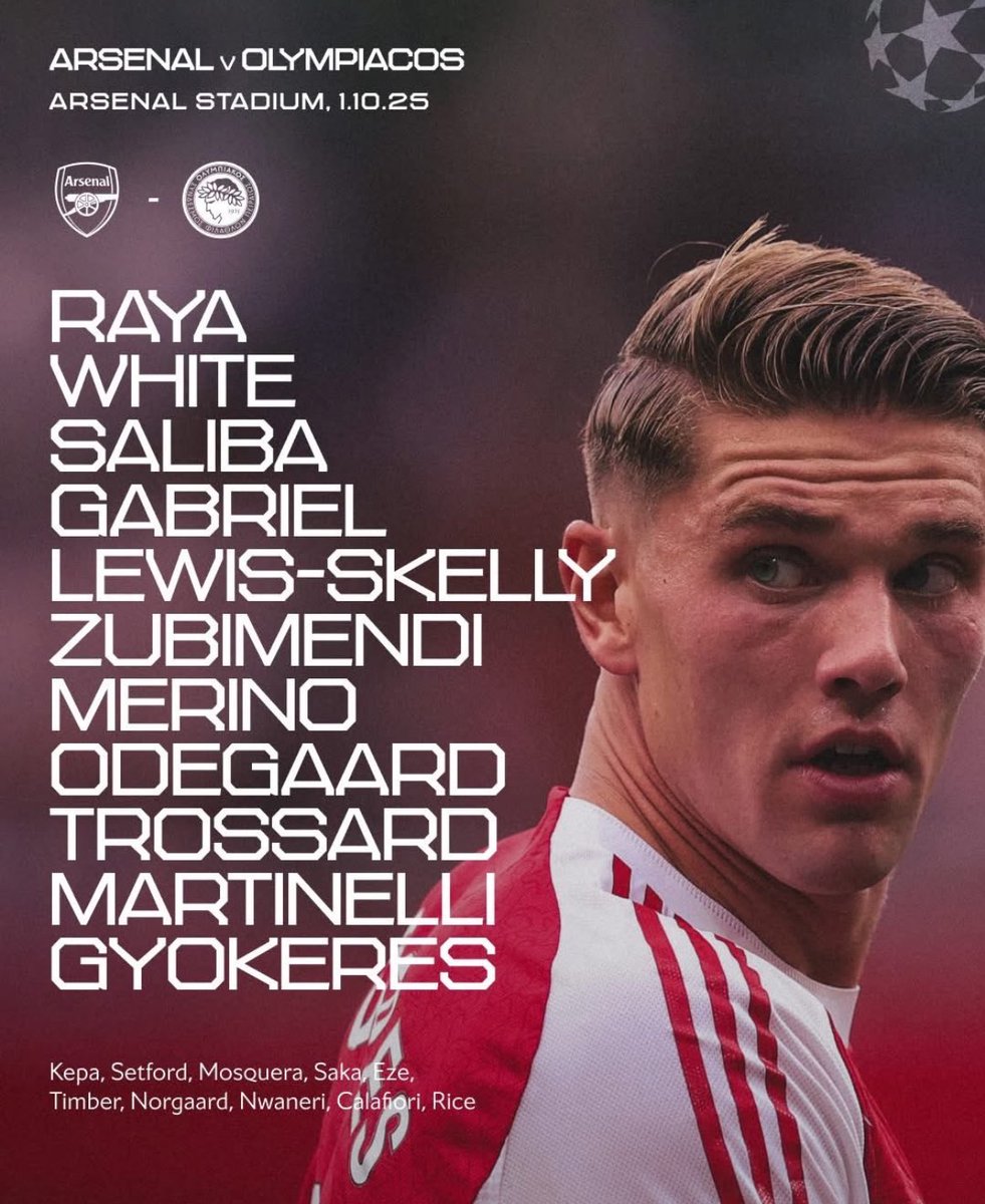 DailyAFC's tweet image. 🚨 The Arsenal XI to host Olympiacos. ✅

Thoughts on the lineup, Gooners? 🤔