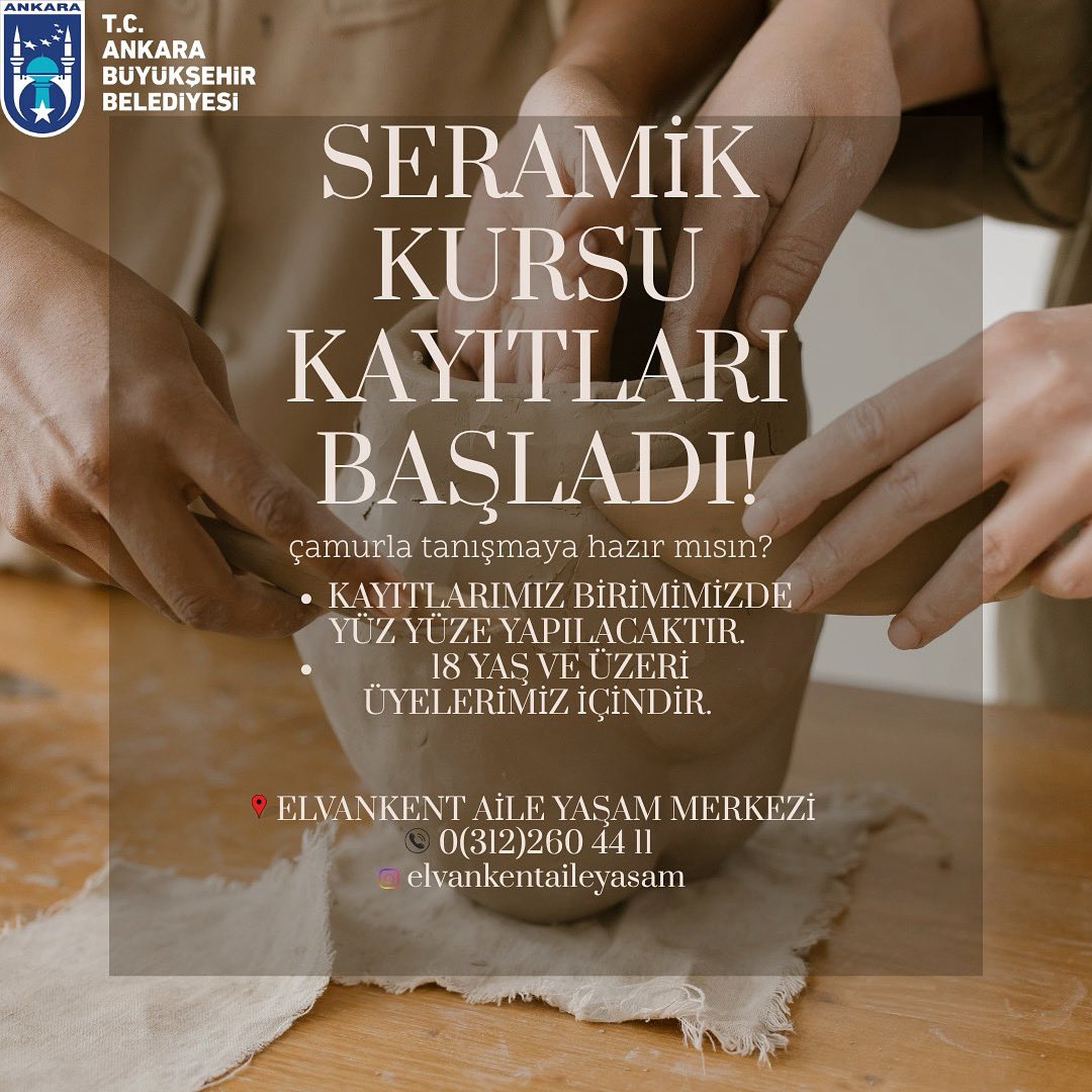 📢 18 yaş ve üzeri üyelerimiz için “Seramik Kursu” kayıtlarımız başlamıştır. 

📍Elvankent Aile Yaşam Merkezi

<a href="/mansuryavas06/">Mansur Yavaş</a> 
<a href="/ankarabbld/">Ankara Büyükşehir</a> 
<a href="/yaslev/">yasemin eraslan</a>