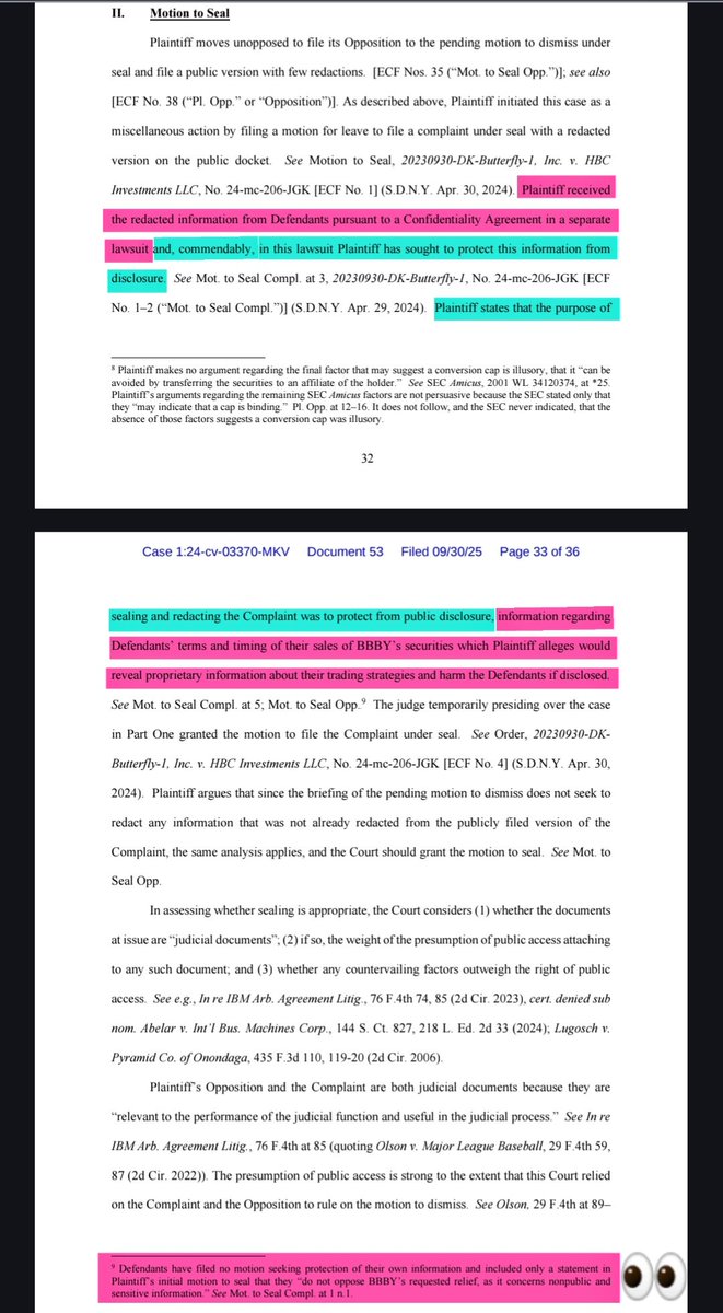 BobbyCat42's tweet image. HBC never even requested to keep their own trading data redacted and under seal. 🤔

The estate has been protecting the confidential information they received from a separate lawsuit 👀 all of the &quot;non public sensitive information&quot; specifically relating to 𝙩𝙝𝙚 𝙩𝙚𝙧𝙢𝙨…