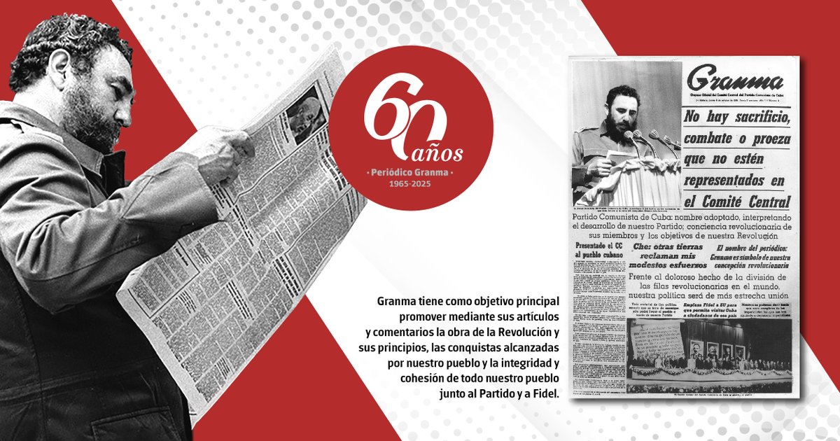 🙌🗞️🇨🇺| La historia de nuestras luchas y victorias, contada día a día durante 60 años.

📌 Granma, faro y cronista de la obra de la Revolución y la unidad de nuestro pueblo.

#GranmaSesentaAños