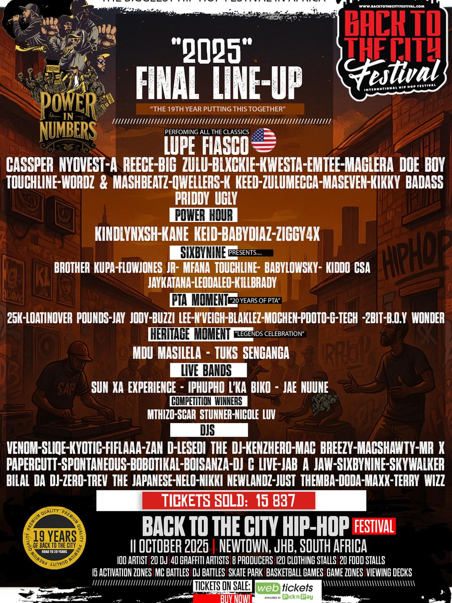 Ready for <a href="/BacktothecitySA/">#BTTC2025</a>?! 🔥

Featuring the dope <a href="/LupeFiasco/">“SAMURAI DX” & “SAMURAI” OUT NOW!</a> and a fire lineup, you don't want to miss out! 

Get your tickets at <a href="/webticketsSA/">webtickets.co.za</a> now.

#BackToTheCityFestival #BTTC #BackToTheCity2025 #PowerInNumbers #LupeFiascoInSA

#BKoolMedia