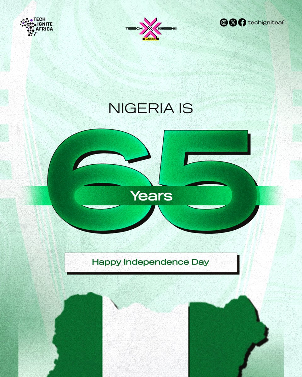techigniteaf's tweet image. 🇳🇬 Happy 65th Independence Day, Nigeria! 🎉
Today, we celebrate not just our history but the boundless possibilities of our future. For 65 years, Nigeria has stood as a beacon of resilience, creativity, and potential.