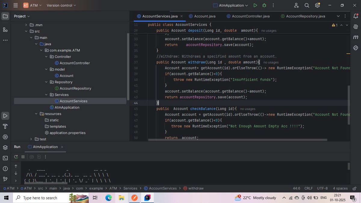 Annishivakumara's tweet image. Day 92/100 – #100DaysOfCode ✨Today’s -  
 -  Done With ATM 🥸
 #SpringBoot #Java #100DaysOfCode #BackendDevelopment #learninginpublic