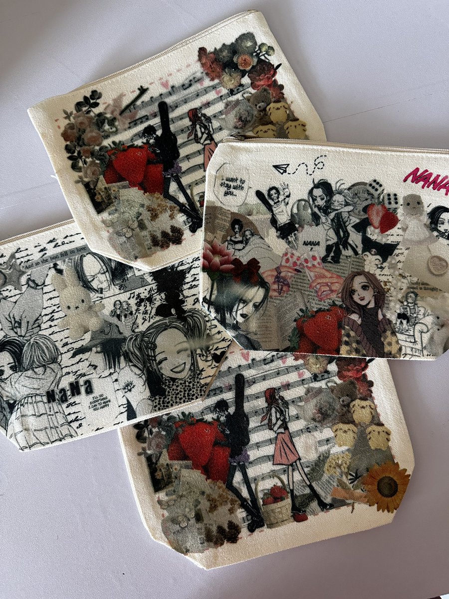 Nana theme pouches for the baddies that want to whip out their aesthetic bags out on their adventures lol #anime #NANA #handmade #smallshop #handmadeshop #animemerch #merch #cute #pinterest #pinterestaesthetic #coquette #punk #rock #strawberries #berries