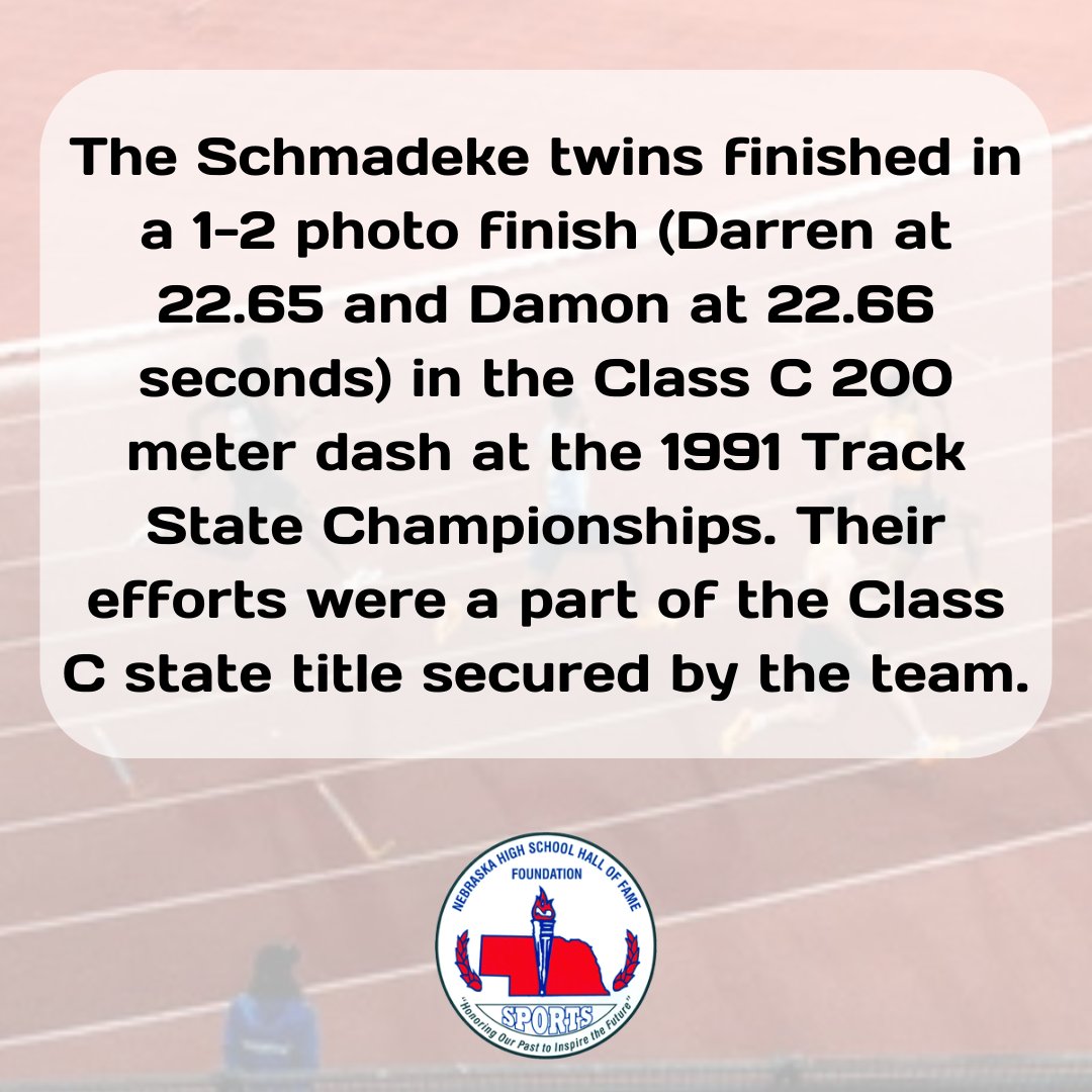 #TBT to 1991 State Track! Albion’s Darren and Damon Schmadeke crossed the line just .01 seconds apart in the Class C 200M dash. Darren edged Damon in a photo finish, helping secure the Class C state title for Albion. 
 
#NebraskaTrack #StateChamps #TBT #PhotoFinish