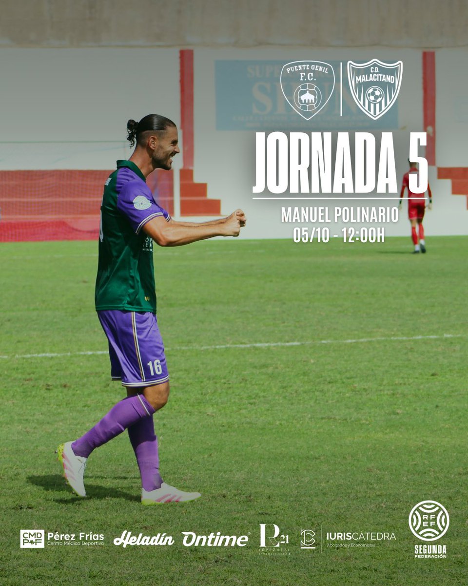 | 𝐏𝐑𝐎́𝐗𝐈𝐌𝐎 𝐏𝐀𝐑𝐓𝐈𝐃𝐎 |

🏆 JORNADA 5
🗓️ 05/10
🕒 12:00H
🆚 <a href="/SalermPG/">Salerm Puente Genil F.C.</a> 
🏟️ Estadio Manuel Polinario

#PuenteGenilMalacitano 💚💜