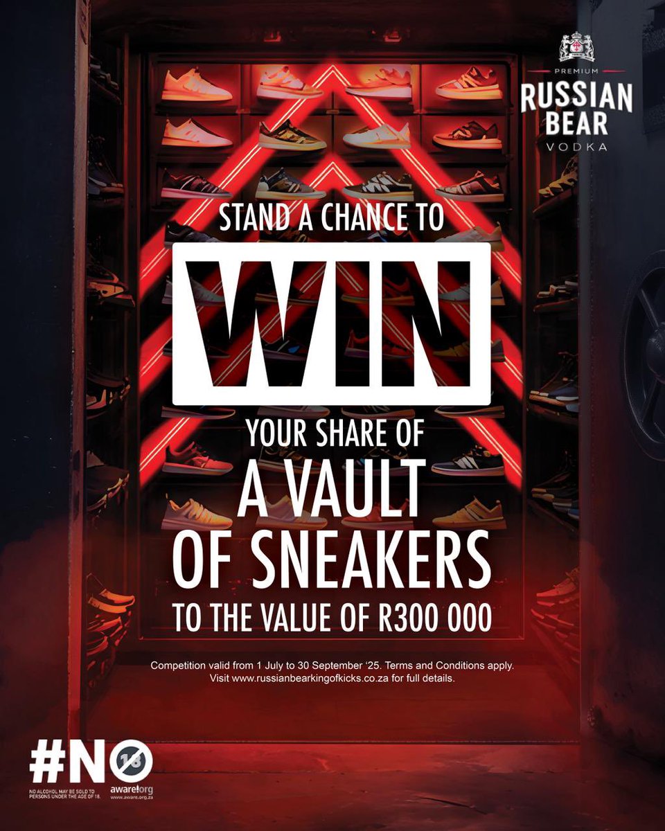 Sneaker fam, this one’s for you! 👟🔥 Want a shot at winning kicks from the #KingOfKicks vault? Just follow the steps below! #RussianBear #NextLevel russianbearkingofkicks.co.za <a href="/RussianBearSA/">Russian Bear Vodka</a>