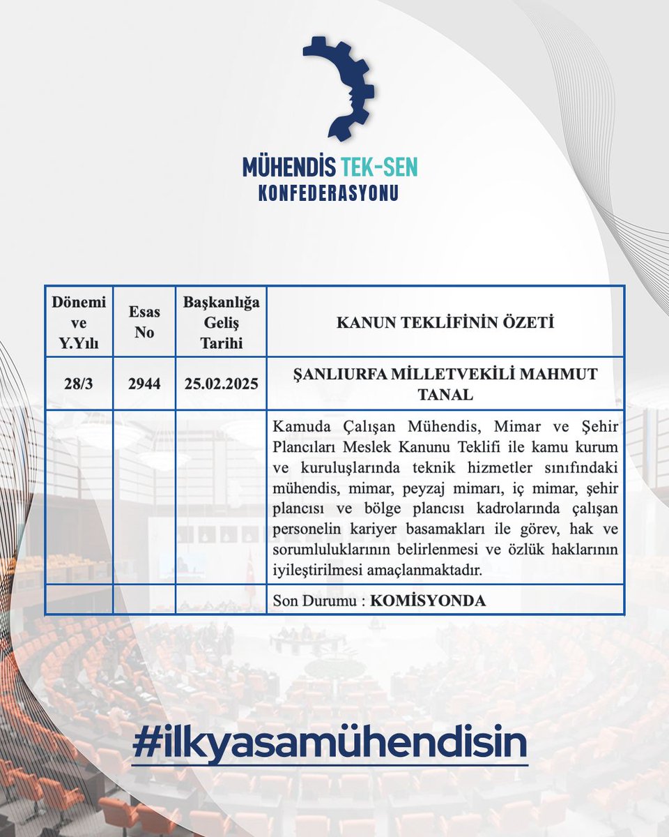 Mühendisler ve diğer THS calisanlari bu ülkenin can damarlarıdır. MÜHENDİSLİK MESLEK KANUNU ŞARTTIR.
<a href="/RTErdogan/">Recep Tayyip Erdoğan</a>
<a href="/TBMMGenelKurulu/">TBMM Genel Kurulu</a> 
#ilkyasamühendisin
<a href="/MuhTekSen_Konf/">Mühendis Tek-Sen Konfederasyonu</a>
<a href="/KaMuhEnerjiSen/">Kamu Mühendisleri ENERJİ Sendikası</a>