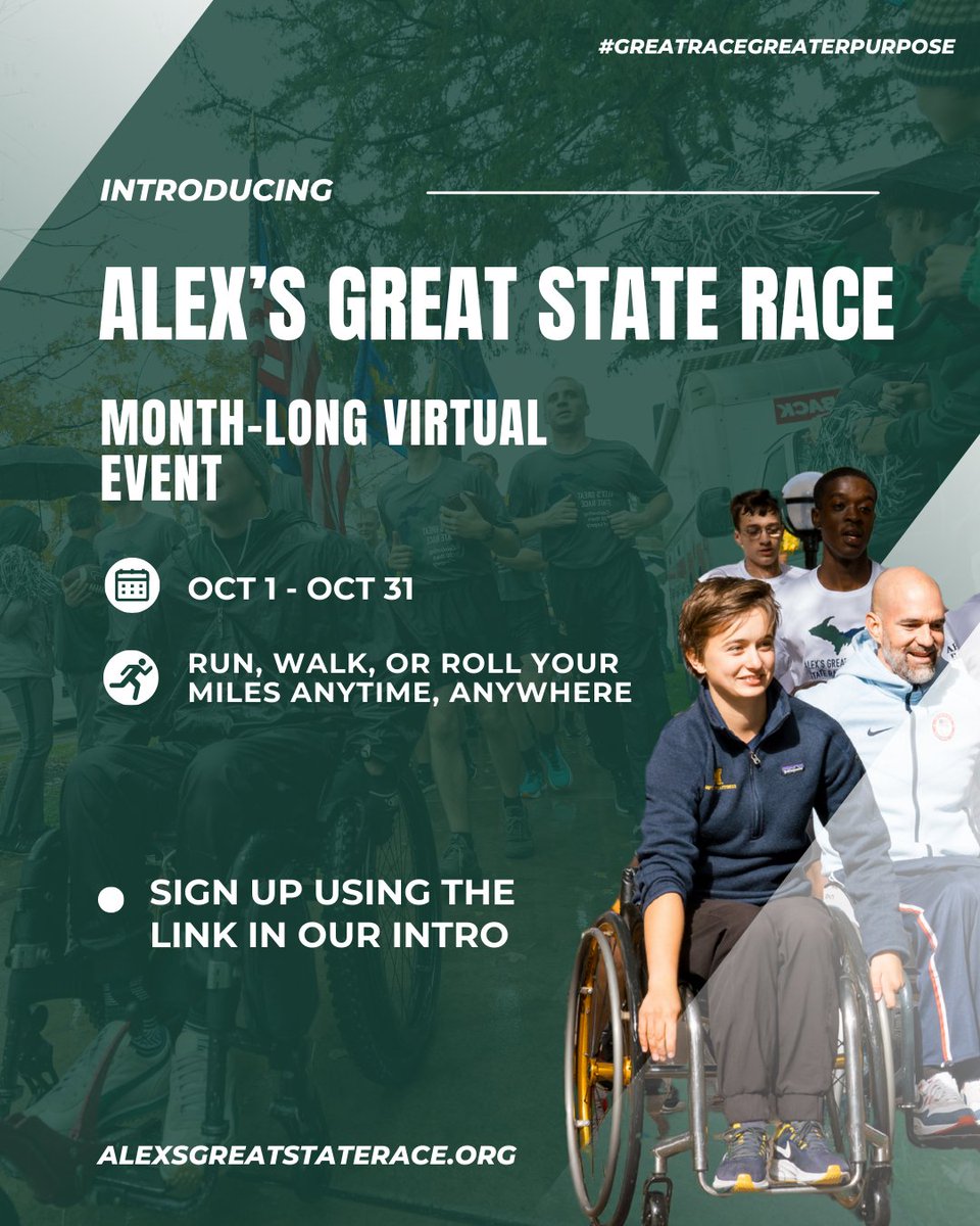 Run4Alex's tweet photo. This isn’t just a race—it’s a purpose. Join the virtual AGSR this October: run, walk, or roll anytime, anywhere. A donation supports students with disabilities at MSU or UM.

Signup Here: https://t.co/WCh24UTDj3 https://t.co/Cc7CqjLfqx