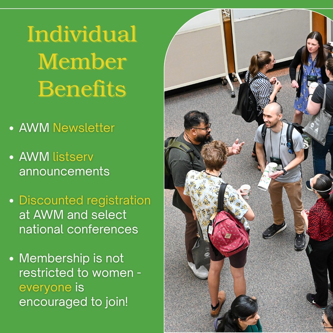 AWMmath's tweet image. Discover the benefits of membership in AWM! EVERYONE can join! Your membership helps us create a community in which women &amp;amp; girls can thrive in their mathematical endeavors.

Join AWM here:
🔗 awm-math.org/membership

Donate to AWM here:
🔗 bit.ly/AWM-donate-unr…