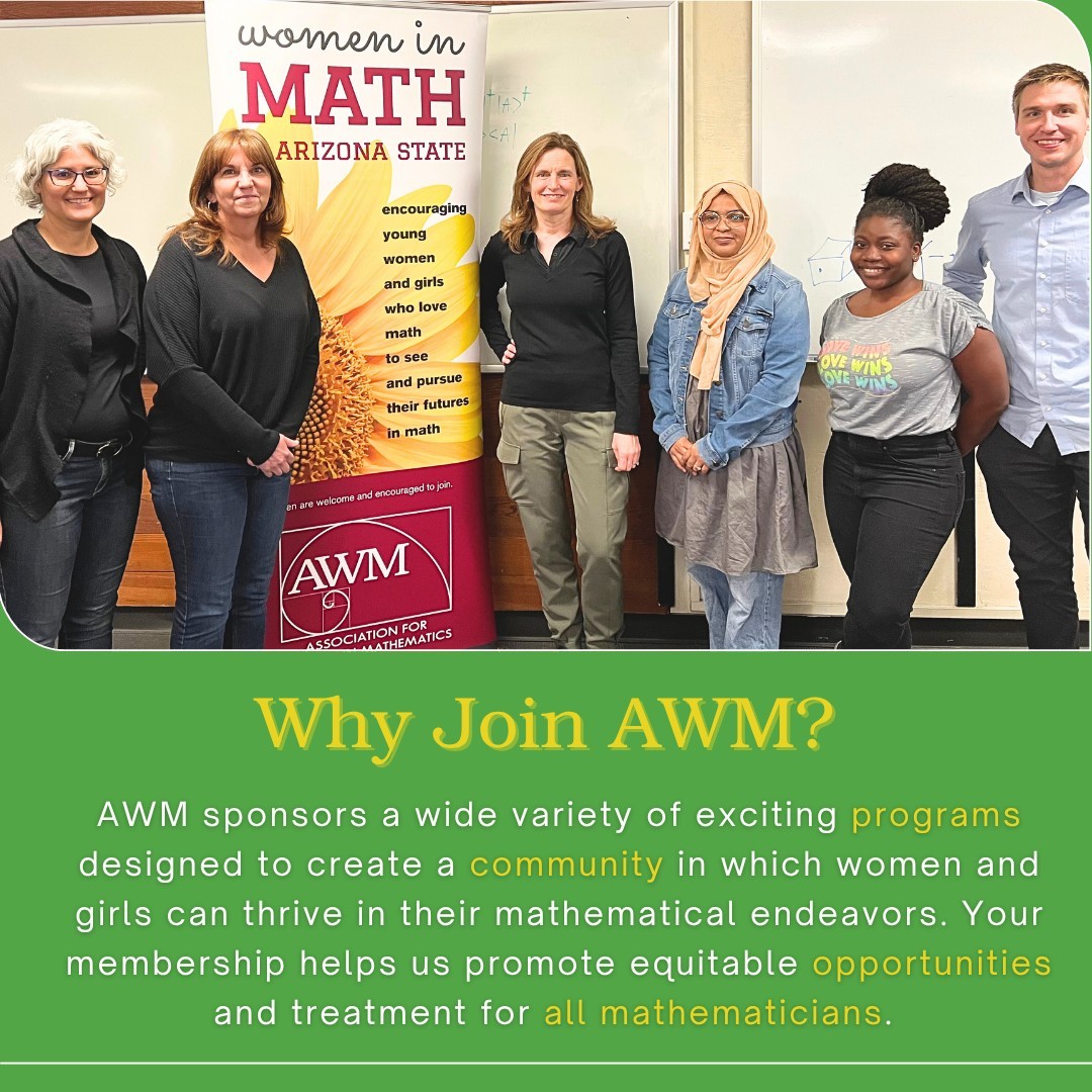 AWMmath's tweet image. Discover the benefits of membership in AWM! EVERYONE can join! Your membership helps us create a community in which women &amp;amp; girls can thrive in their mathematical endeavors.

Join AWM here:
🔗 awm-math.org/membership

Donate to AWM here:
🔗 bit.ly/AWM-donate-unr…