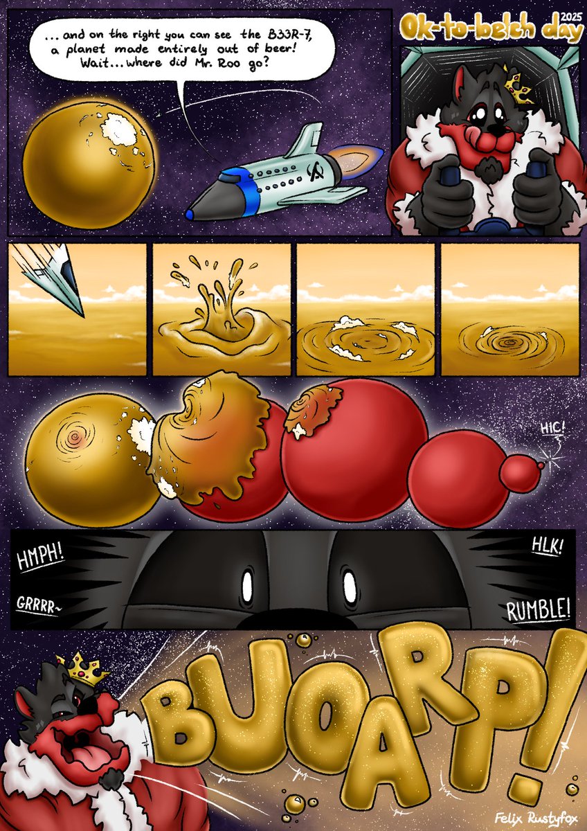 #ok_to_belch_day 2025 is here!
We have the Vore Day but not the Belch Day? That needs to be changed. So I propose October 1st!
Featuring my lovely boyo <a href="/WolfKingPred/">👑King Roo👑</a>